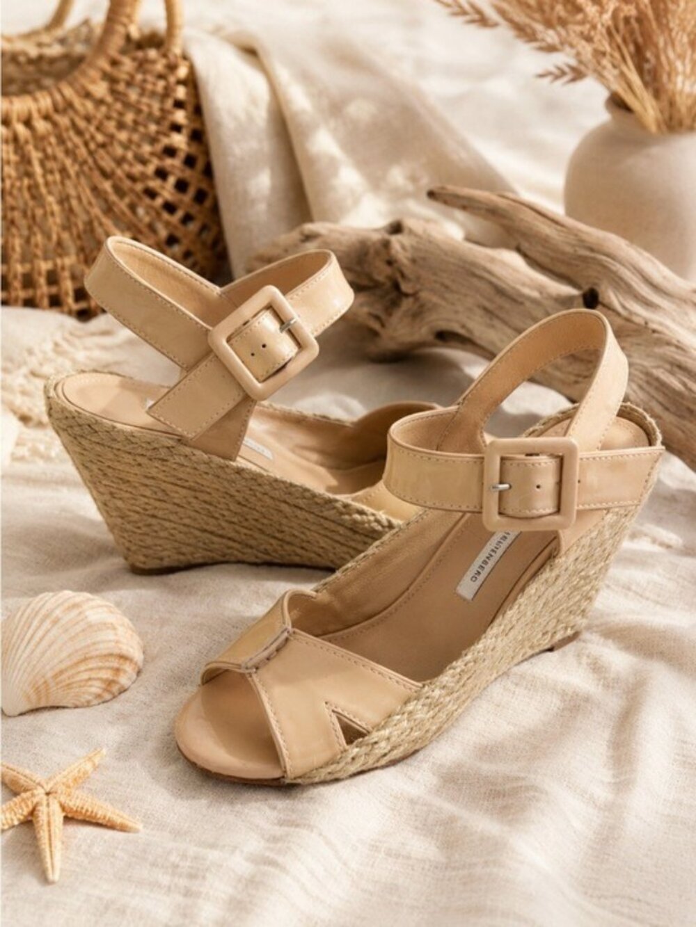 Diane Von Furstenberg Neutral Beige Espadrille Wedge Sandals size 8.5